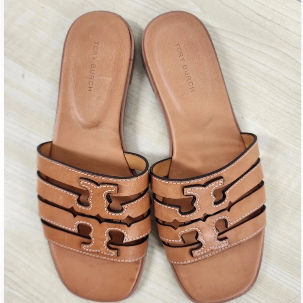 Tory Burch Ines Cage Brown Camello -258 Slide Sandals